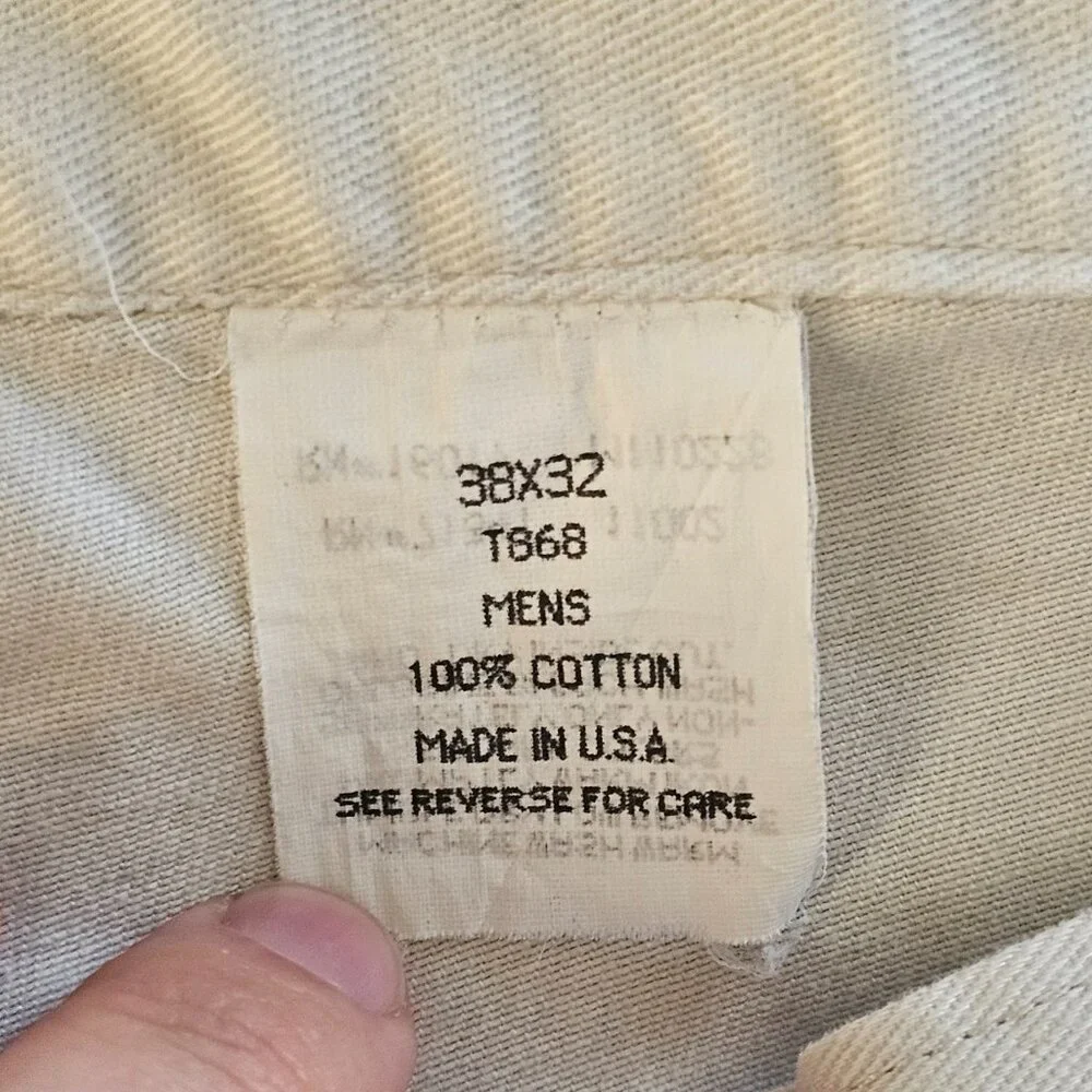 Vintage LL Bean Pleated Chino Pants Mens Tag 38x32 Act 36x31 Beige Cuffed Read - Picture 5 of 14